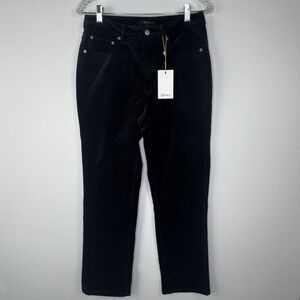 New QUINCE Black Organic Stretch Cozy Corduroy Straight Leg‎ Mid Rise Pant Sz 4